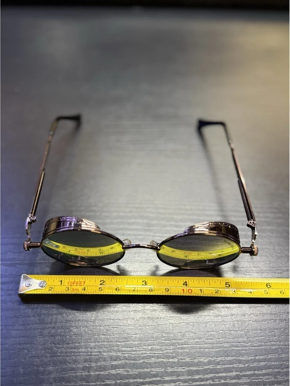 RONSOU Steampunk Round Sunglasses Blue Mirror Lens Side Shields Retro